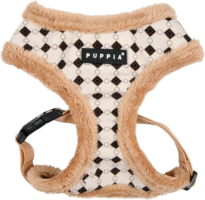 Puppia Jace Dog Harness Over-The-Head Warm Winter Diamond Pattern Adjustable Chest for Small and Medium Dog, Beige, Large