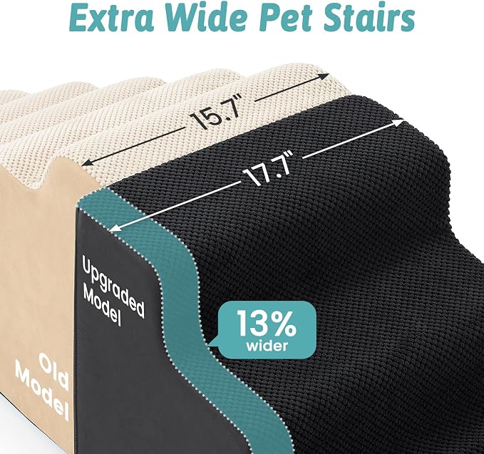 COZY KISS Dog Stairs for Small Dogs, 3-Step 2-in-1 Dog Steps,15.7" H | 3-step dog stairs and ramps for Old Cats, Puppy, Small Dogs,Non-Slip Base,for Couch & Bed, Black