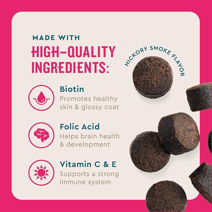 VetIQ Multivitamin for Dogs, Dog Supplement Supports Active Brain Function, Immune System, and Digestive System, Hickory Smoke Flavored Dog Multivitamin, Made in the USA, 60 Count