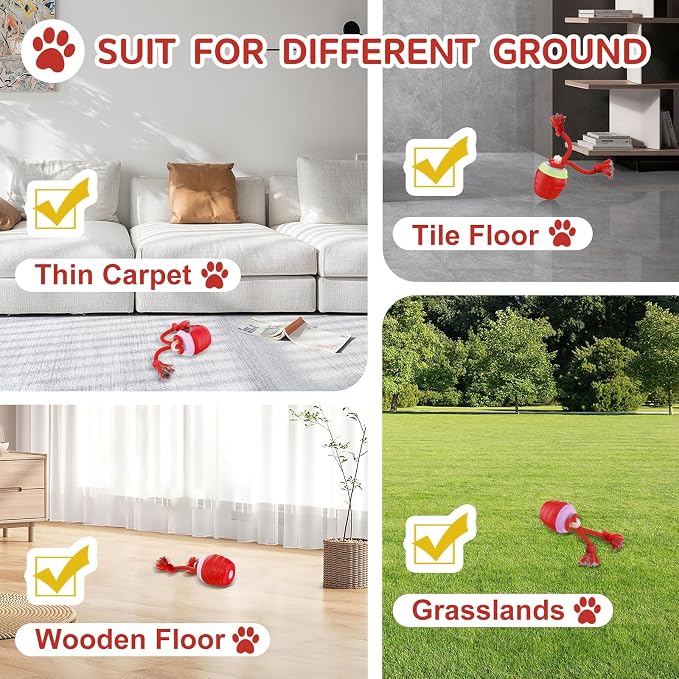 Interactive Dog Toy, [Newly Upgraded] Motion Activated Rolling Squeaky Ball for Medium/Large Dogs, Automatic Moving Dogs Ball for Boredom, USB Rechargeable(Red)