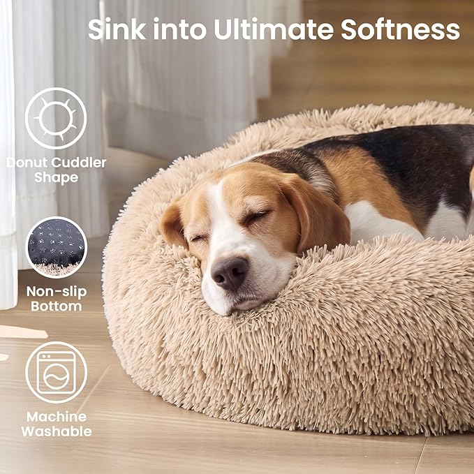 JOLLYVOGUE 45" Calming Donut Dog Bed, Camel