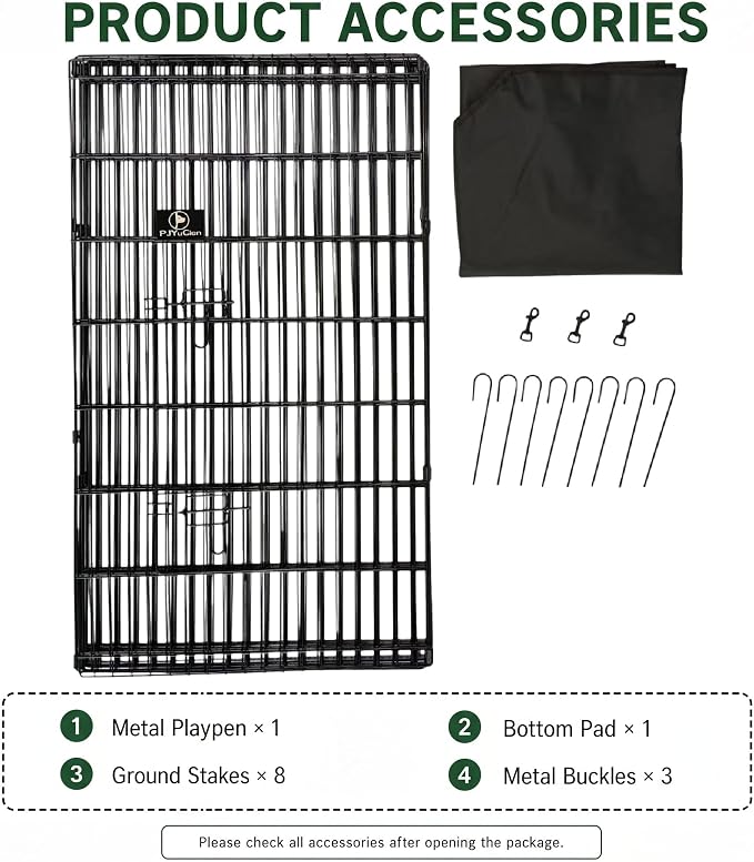 PJYuCien Octagonal Dog Playpen with Bottom Pad - Metal Foldable Exercise Pen, 8 Panels 42" H x 24" W Indoor Outdoor Pet Fence Puppy Crate Kennel, Black