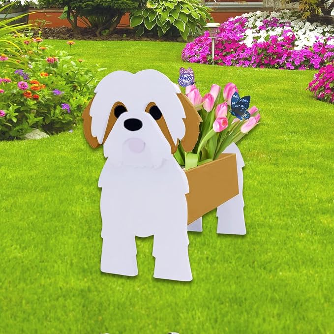 Brown Shih Tzu Dog Planter Pots, Animal Shaped Flower Pot