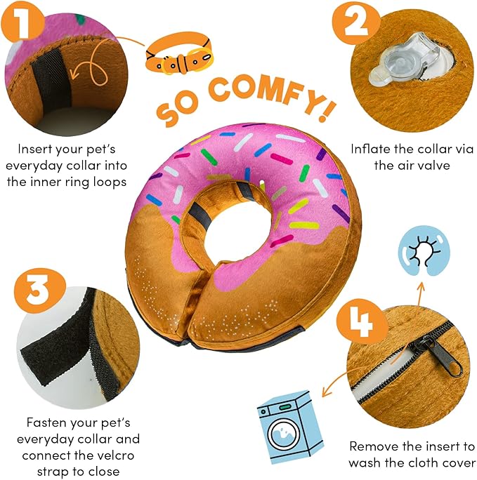 BENCMATE Inflatable Dog Cone Collar Alternative After Surgery Large | Soft Dog Cone for Small Medium Large Dogs and Cats, Doggie Neck Donut Recovery ECollar to Stop Licking,Donut-Strawberry