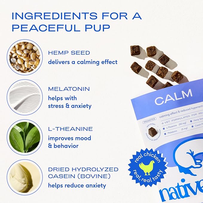 Native Pet Dog Calming Chews (120 Count) & Yak Chews for Dogs (3 Large, Melatonin, 120-Pack, 120 Count