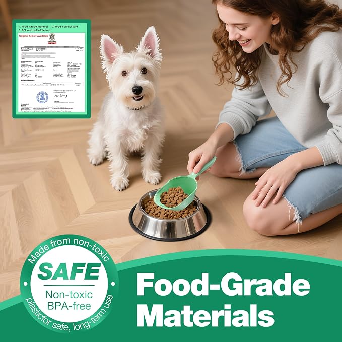 Dog Food Scoop 2 Pack, Pet Cup Capacity Cat Food Scooper With Measuring Lines For Dog, Puppy and Cat Coffee Bean, Flour Scoop Light Green