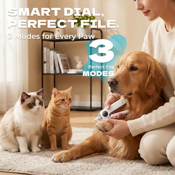 2-in-1 Pet Nail Clipper with LED Light & Digital Display - White