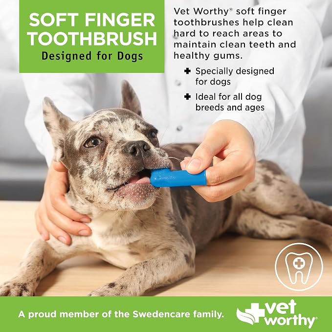 Vet Worthy Dog Finger Toothbrush - Soft Rubber Pet Finger Toothbrush for Gentle Plaque & Tartar Removal - Gum and Teeth Cleaner for Dogs with Better Control for Hard-to-Reach Areas - Pack of 2