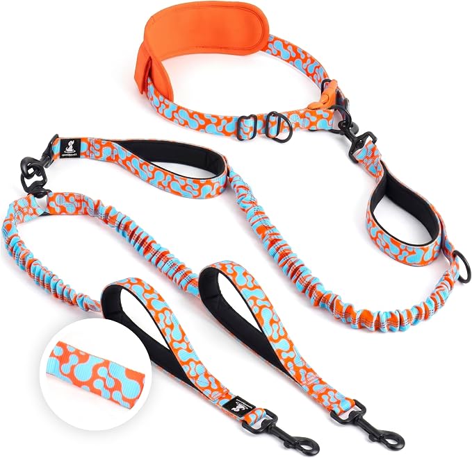 SparklyPets Hands Free Double Dog Leash – Dual Leash for Medium and Large Breeds – Lead for 2 Dogs with Padded Handles, Reflective Stitches, No Pull, Tangle Free