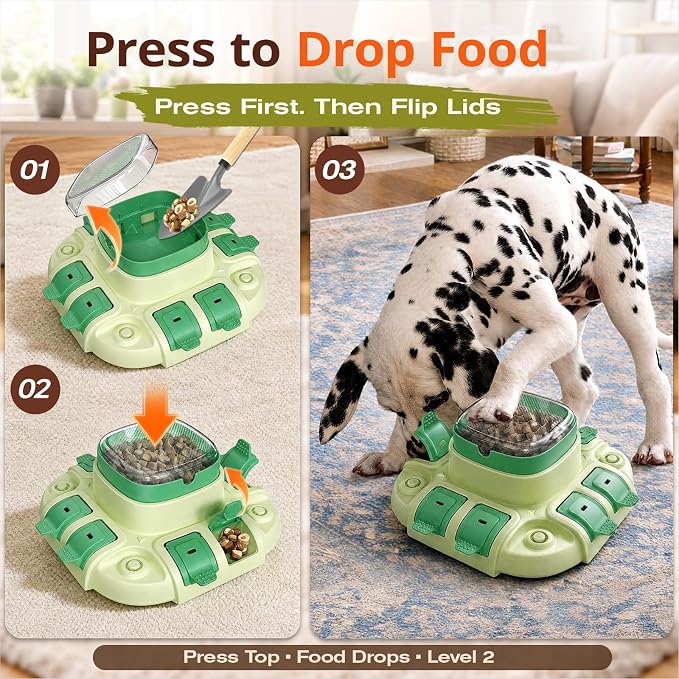 KADTC 2 Levels Dog Puzzle Toy, Interactive Slow Feeder & Treat Dispenser | Press-to-release mental stimulation toy that burns energy, fights boredom, and keeps food-motivated dogs focused at mealtime.