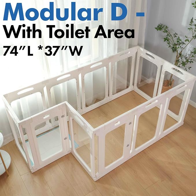 12 Panels Clear Dog Playpen, Modular 2 Room & Toilet Area, Height 30", Ideal for Small & Toy Dogs, White