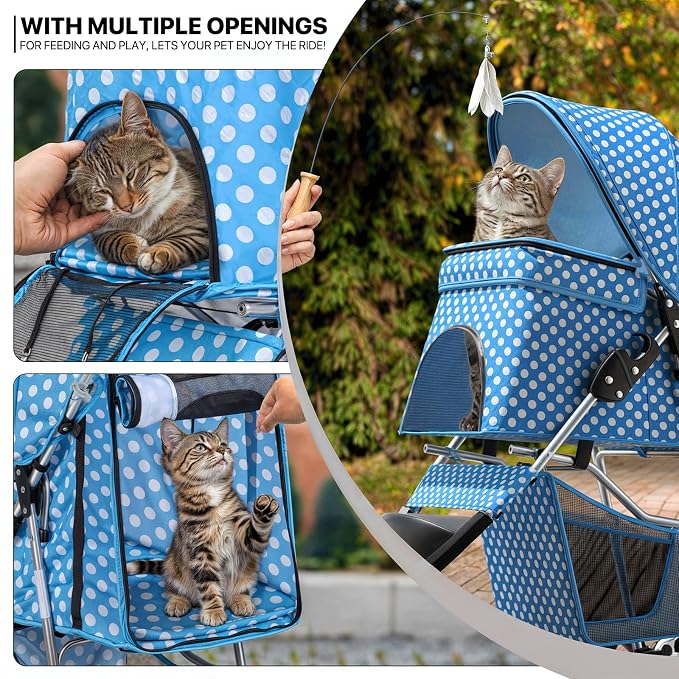 MoNiBloom 3-Wheel Foldable Pet Stroller - Sky Blue
