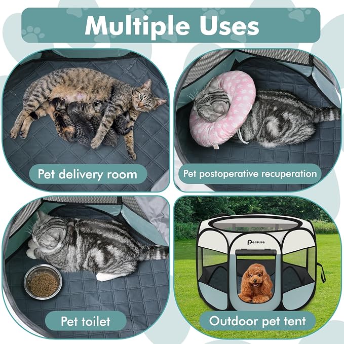 Dog Cat Playpen Indoor Outdoor for Puppy Pet Dogs Cat Recovery After Surgery, Dog Tent Crates Cage Indoor/Outdoor, Portable Pop Up Kennel with Carrying Case for Travel (Grey with Pad, Small)