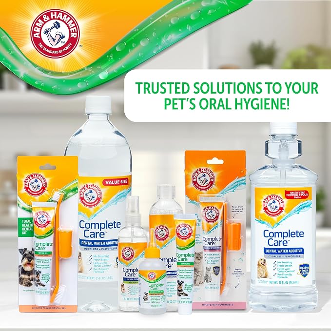 Arm & Hammer Complete Care Brushless Oral Dog Gel, Peanut Butter, 4 Oz | Rub-on formula, no brushing required, baking soda enhanced, freshens breath, controls tartar daily use