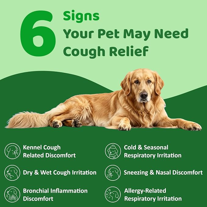 Dog Cough Relief Liquid Drops - Kennel Cough Treatment for Dogs & Cats - Better Absorption Than Soft Chews - 9 Natural Herbs with Postbiotics - 120mL/4.1 fl oz Value Pack for Respiratory Support
