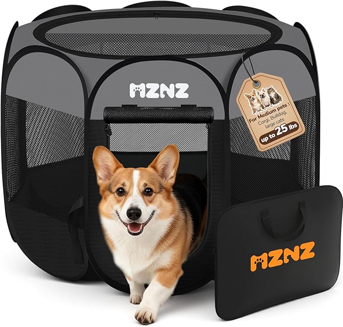 Dog Playpen, Portable Puppy Pet Crate Indoors for Small/Medium Dogs Cats Rabbits, Foldable Dog Cage Enclosure for Outdoor, Pop Up Dogs Tent Kennel with Carrying Case, Dark Grey