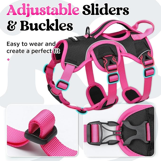 rabbitgoo Escape Proof Dog Harness for Small, No Pull with Lift Handle | No Escape, Full Soft Padded, Reflective Adjustable Vest, Leash Clip for Walking Hiking Training, Rose & Black, Small