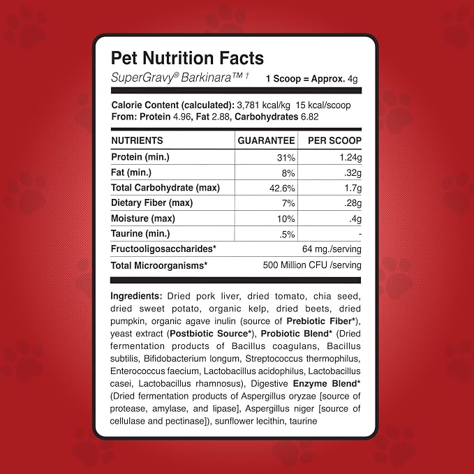 CLEAR CONSCIENCE PET® Barkinara SuperGravy® Dog Food Topper Hydration Broth Mix Greek Yogurt Cheese Blend Kibble Seasoning Probiotics Prebiotics Enzymes Taurine 18 oz. 120 Scoop, All Life Stage