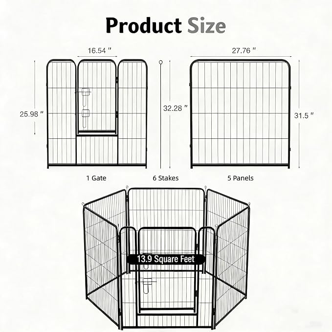 Simple Deluxe Dog Playpen, 32in 6 Panels, Black