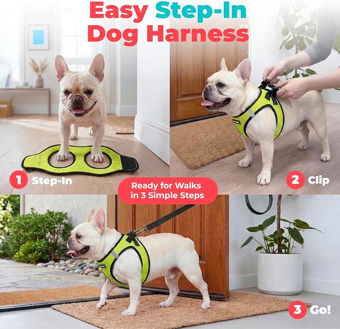 Voyager Step-in Air Dog Vest Harness - Lime Green/Black Trim, X-Small | 13 - 14.5" in Chest, Reflective Bands, All Weather Breathable Air Mesh, Cats Compatible, Lightweight, Fast Drying