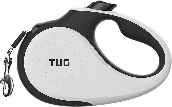 TUG Original Retractable Dog Leash, 16 ft (Medium, White) | 360° Tangle-Free Retraction, 16 ft Tape, Quick Thumb Lock, Anti-Slip Handle, For Dogs Under 55 lbs