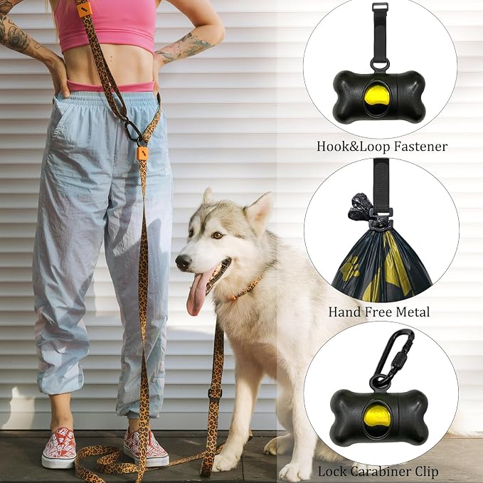 Bone-Shaped Dog Poop Bag Holder for Leash |Dispenser with 15 Leak-Resistant Waste Bags & Carabiner Clip(Black)