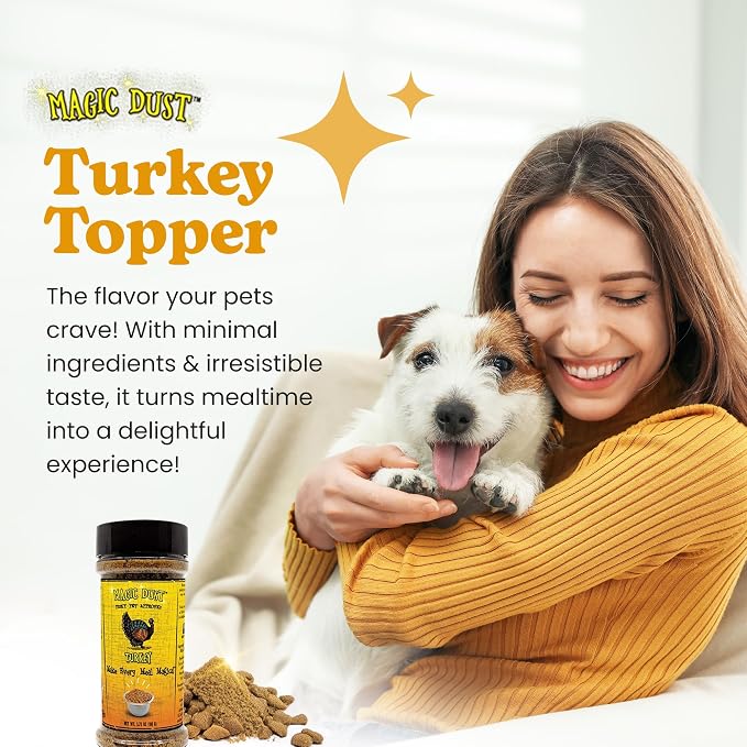 Magic Dust Turkey Jerky Topper, Single Protein Pet Food Topper for Dogs and Cats, Enhance Flavor & Elevate Mealtime Excitement for Picky Eaters - 3.5 Ounce Bottle in Turkey Flavor