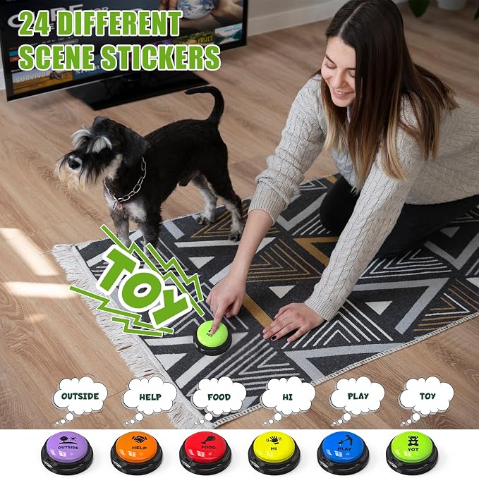 Dog Buttons for Communication, 6 Pack, with Non-Slip Mat & Bath Brush