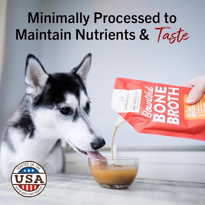Stella & Chewy's Human-Grade Grass-Fed Beef Bone Broth for Dogs - Joint & Gut Health Liquid Food Topper with Collagen & Turmeric, 16 Fl Oz Resealable Pouch (Pack of 6)