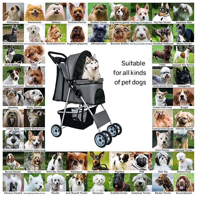 BestPet 4-Wheel Pet Stroller - Grey, Cup Holder