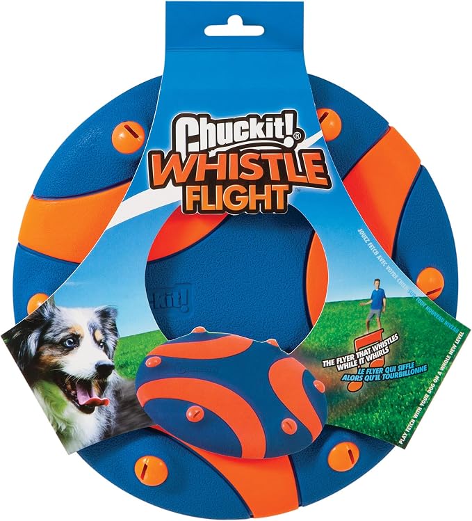 Chuckit! Whistle Flight Fetch Toy, Orange/Blue, for Medium to Large Dogs | Measures 10.6 In x 1.2 In x 11.1 In, for Medium to Large Dogs
