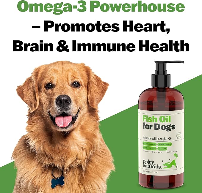 Deley Naturals Fish Oil for Dogs - Itch Relief for Dogs with Omega 3 6 9 for Skin, Joints, Heart and Brain Health - Icelandic Omega 3 Fish Oil for Dogs Skin Irritation - 16oz Omega Oil Made in USA
