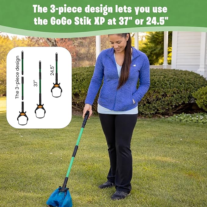 GoGo Stik XP Consumer Reports #1 Rated Ergonomic Scooper 2024, 2026. Quick, Clean, & Convenient Pro Pooper Scooper for All Dog Pet Waste Cleanup. Use Store Bags or Heavy Dootie Bags.