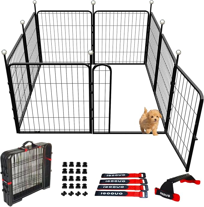 Rustproof Puppy Playpen with Carry Straps, 24in 8 Panels, One Door