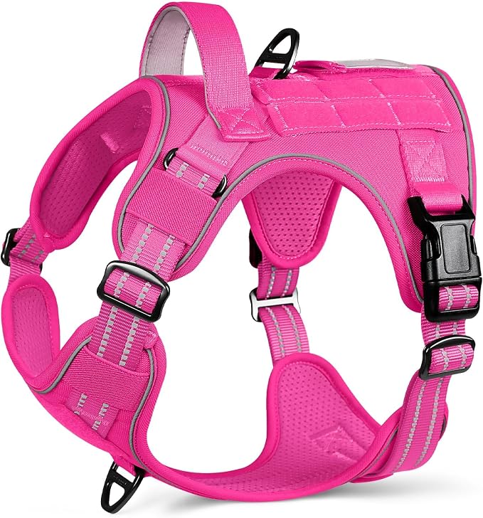 rabbitgoo Tactical Dog Harness for Large Dogs, No Pull Service Pet Vest | Military Molle System & Easy Control Handle, Adjustable and Reflective for Walking and Training, Rose Red, Large