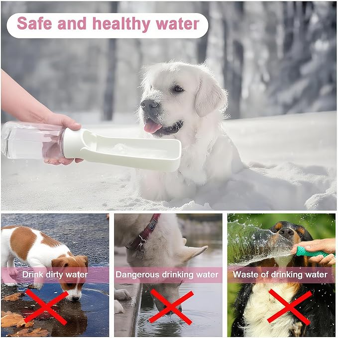 Portable Dog Water Bottle, Foldable, 19oz, White