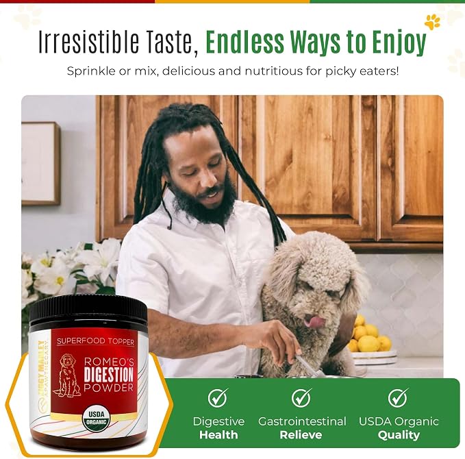 Ziggy Marley's USDA Organic Digestion Powder for Dogs & Cats - Bone Broth, Pumpkin, & 5 Gut Healthy Herbs - Pet Gut Health, 90 Grams
