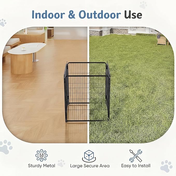 DUMOS Dog Playpen Indoor/Outdoor, Metal, 24in, 2 Panels, Foldable with Door
