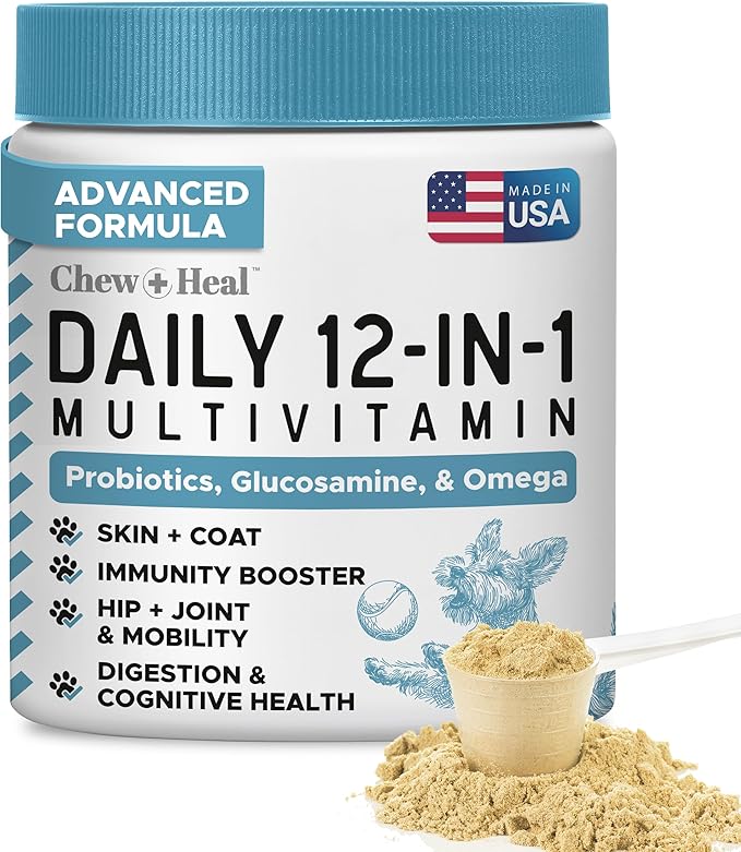 Dog Multivitamin Powder – 12-in-1 Formula with Probiotics, 14 oz | Puppy and Senior Dog Vitamins and Supplements, Glucosamine, Omega 3,6,9, Vitamins, Probiotics, and More