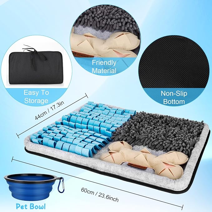 Snuffle Mat for Dogs Washable Foraging Toy,23.6"x17.3" | Slow Feeder,Mental Stimulation,Stress Relief,Foldable Design,for Small Medium Large Dogs,Interactive Nose Work Puzzle Mat