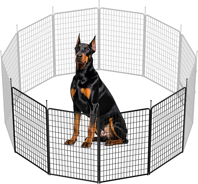 SunsGrove 50 inch 4 Panels Dog Playpen Outdoor for Small and Medium Dogs, Free and Safe Play Dog Fence Indoor, Black
