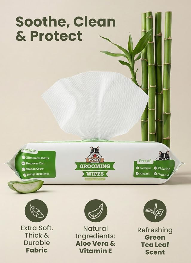 Pogi's Dog Grooming Wipes, Green Tea Scent, 100 Count