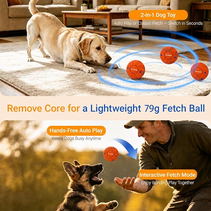 T02 Replacement Dog Ball Shell, 82mm, 90g Lightweight, Orange | Removable Motor Compatible, 2-in-1 Fetch & Throw Toy, Medium & Large Dogs, Easy to Throw, Indoor & Outdoor Play