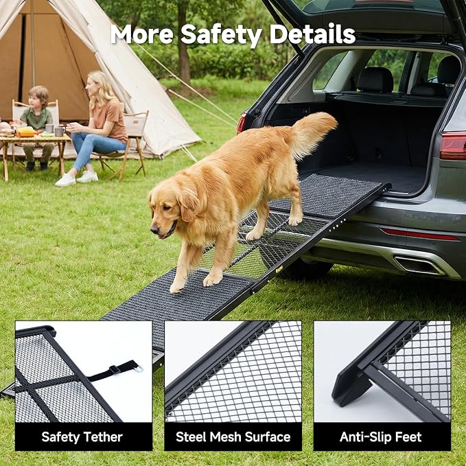 Dog Ramp for Car, 76" x 20" Extra Wide Pet Ramp for Large Dogs, Non-Slip Dog Ramp with 2 Removable Hook & Loop Pads for SUV, Truck & High Vehicles