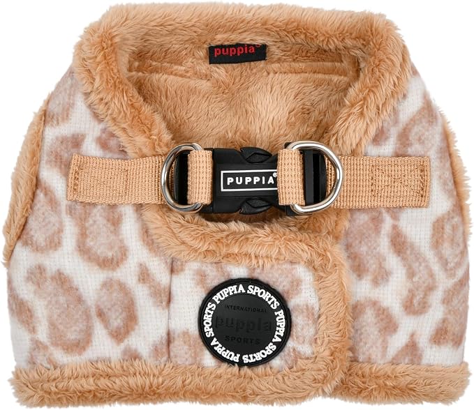 Puppia Kovo Vest Dog Harness Step-in Warm Winter Leopard Pattern for Small and Medium Dog, Beige, Small