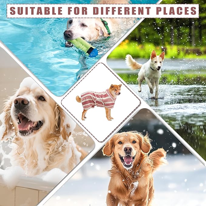 Fast Drying Dog Bath Robe, Super Absorbent Stripes Dogs Towel, Adjustable Warm Keeping Pet Puppy Bath Supplies (Red, S)