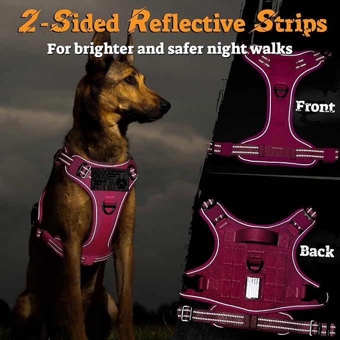rabbitgoo Tactical Dog Harness for Large Dogs, No Pull Service Pet Vest | Military Molle System & Easy Control Handle, Adjustable and Reflective for Walking and Training, Rose Red, Large