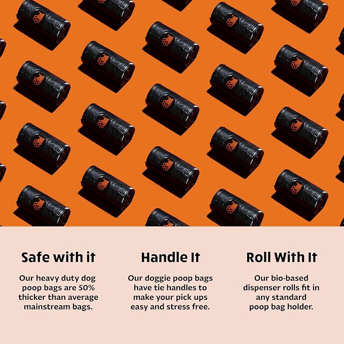 Tuff Pets Heavy Duty Dog Poop Bag With Handles - 16 Rolls of Pet Waste Bags - Fits in any Dogs Poo Bag Dispenser or Holder - Thick Dog Poop Bags