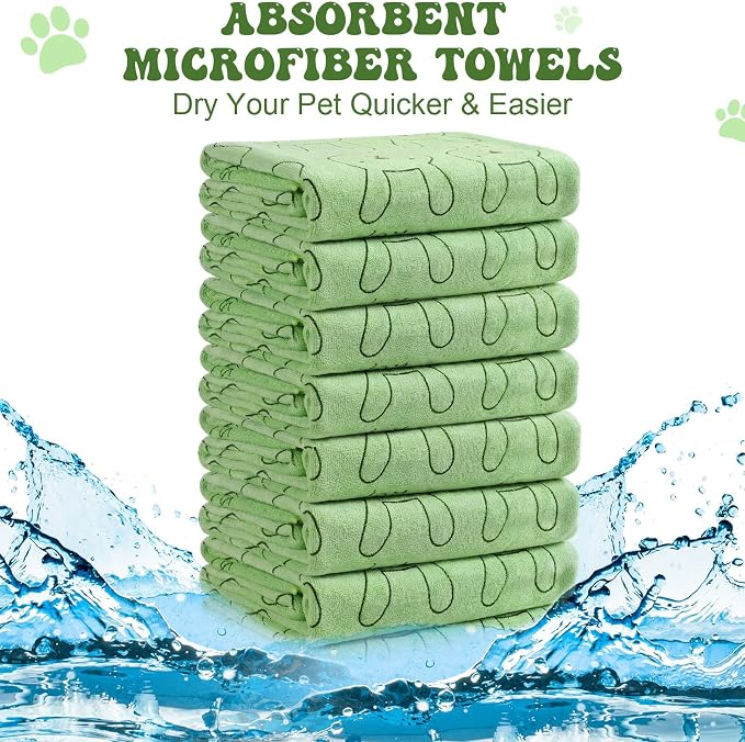 Peryiter 8 Pcs Dog Drying Towels Bulk 55'' x 28'' Pet Grooming Absorbent Microfiber Dog Bath Towels Quick Drying Puppy Bathing Towel for Small Medium Large Cats Pets Bathing Grooming (Green)