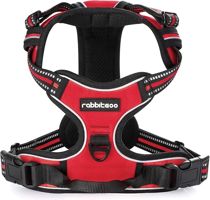 rabbitgoo Dog Harness, No Pull for Large Dogs with 2 Leash Clips, Pet Vest | No Choke with Handle, Adjustable Soft Padded, Reflective, Easy Control for Walking, Red, X-Large